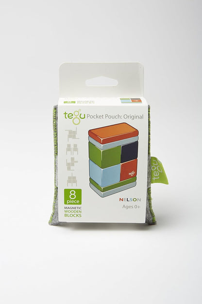 8 Piece Tegu Pocket Pouch Magnetic Wooden Block Set, Tints
