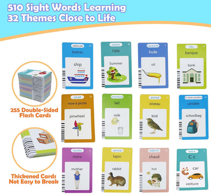 Spanish & English 510 Words Alphabet Bilingual Talking Flash Cards for 3-8 Years Toddlers, Pocket Speech Buddy Therapy Autism Toys, Educational Learning Interactive Toy for Boys Girls Kids Gifts Blue
