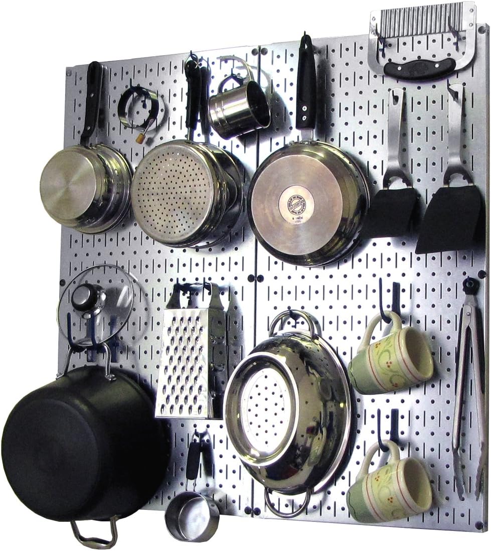 Wall Control Kitchen Pegboard Organizer Pots and Pans Storage Rack Organization Kit with Green Pegboard and White Accessories