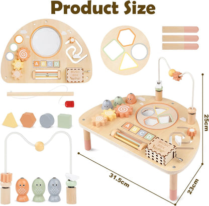 Activity Table for 1 Year Old, Montessori Toys for 1 2 Year Old Girls Boy Gifts, 8 in 1 Wooden Sensory Play Table for Toddler 1-3, Learning Toys for Baby 12-18 Months 1st Christmas Birthday Gifts