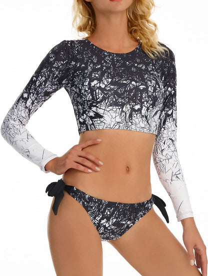 JadeRich Women's Fashion Pattern Long Sleeve Tankini Sets UPF 50+ Rash Guard Swimsuit Sun Block Swimwear