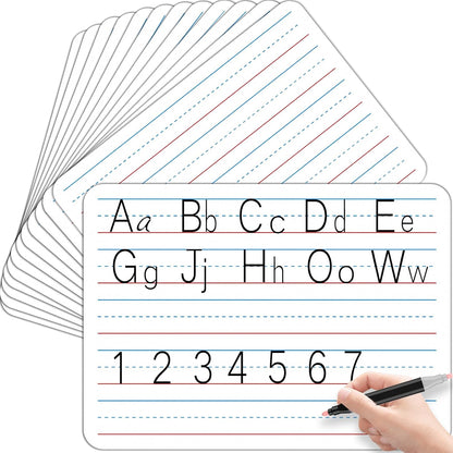 48pcs Double Sided Cardboard Lined Dry Erase Whiteboard Ruled Writing Paper Cardboard Handwriting Practice for Student Teacher Learning Tool Mini Portable Drawing Learning 12" x 9"