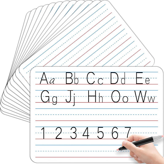 48pcs Double Sided Cardboard Lined Dry Erase Whiteboard Ruled Writing Paper Cardboard Handwriting Practice for Student Teacher Learning Tool Mini Portable Drawing Learning 12" x 9"