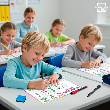 Scribbledo Place Value Chart & Regrouping Dry Erase Sheets Base Ten, Addition & Subtraction Math Practice for Kids, Classroom Supplies, Double Sided 10 Pack
