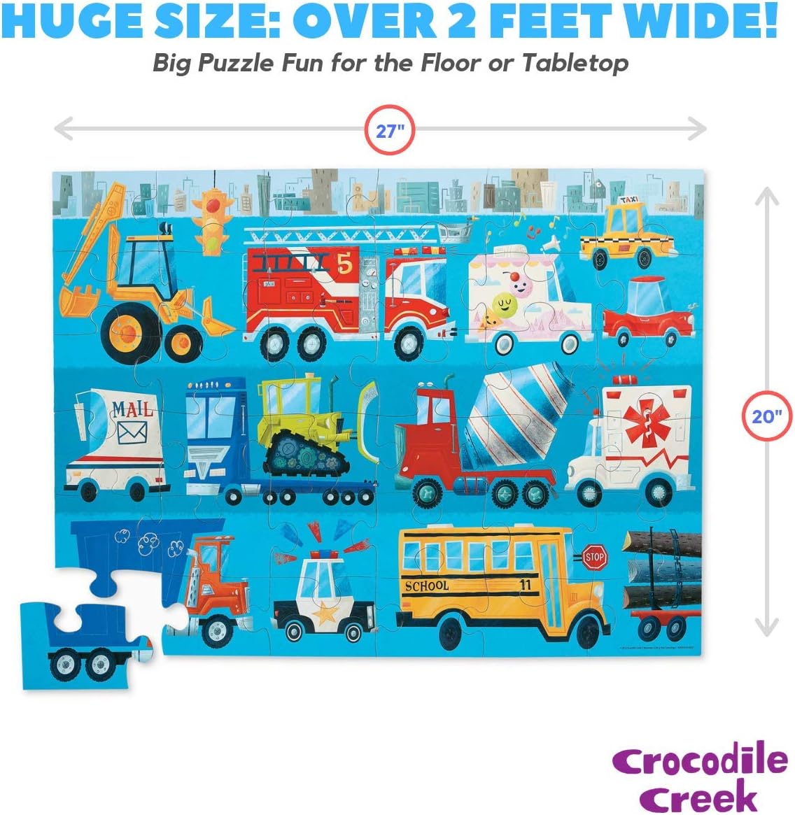 Crocodile Creek 36-Piece Jigsaw Floor Puzzle - Shark Reef - for Kids Ages 3-5 - Heavy-Duty Shaped Box for Storage - 24" W x 18" H Finished
