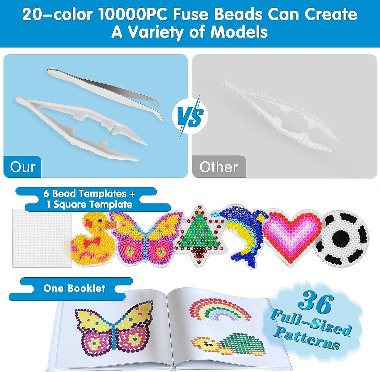 LULUETPUE Fuse Beads Kit,10000PC 5MM Melty Beads Set, Iron Melting Beads Craft Kit with Pegboards,Ironing Paper and Chain Accessories, Arts and Crafts Set for Kids Boys Girls Christmas Birthday Gift