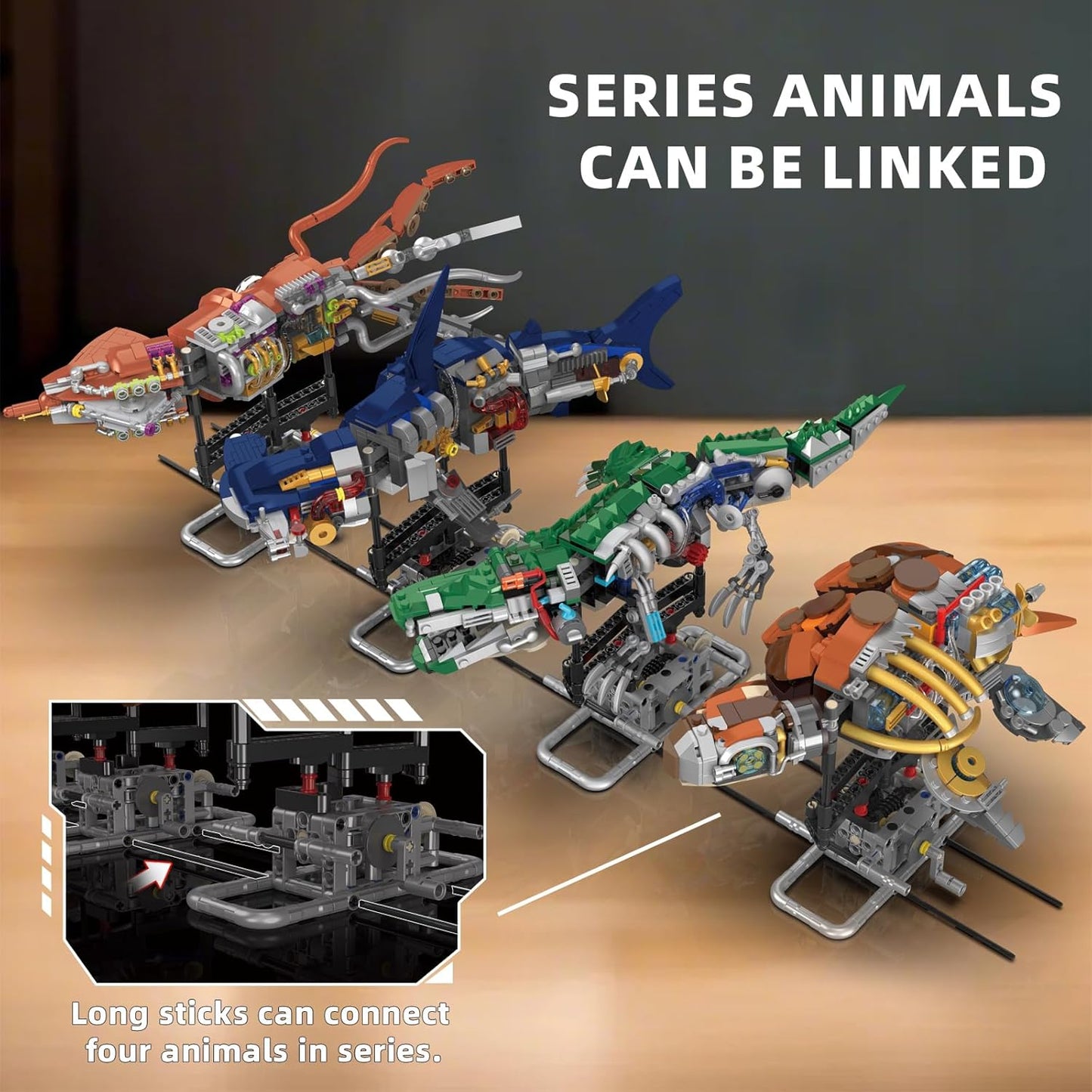 Mechanical Crocodile Building Set with Lights, Rotatable Link Components & Display Stand, STEM Building Set for Boys 8-14, Home Office Decor for Adults, Mechanical Enthusiasts（648PCS）