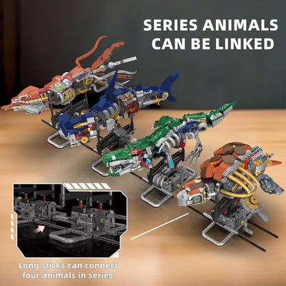Mechanical Crocodile Building Set with Lights, Rotatable Link Components & Display Stand, STEM Building Set for Boys 8-14, Home Office Decor for Adults, Mechanical Enthusiasts（648PCS）