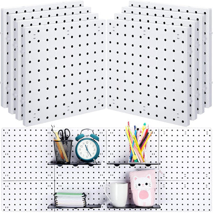Nuanchu 8 Pack No Drill Pegboard Panels, 10x10 Inch White ABS Plastic Pegboard Wall Mount Organizer Kit for Garage Kitchen Office Living Room, Self Adhesive, 11lb Weight Capacity(White)