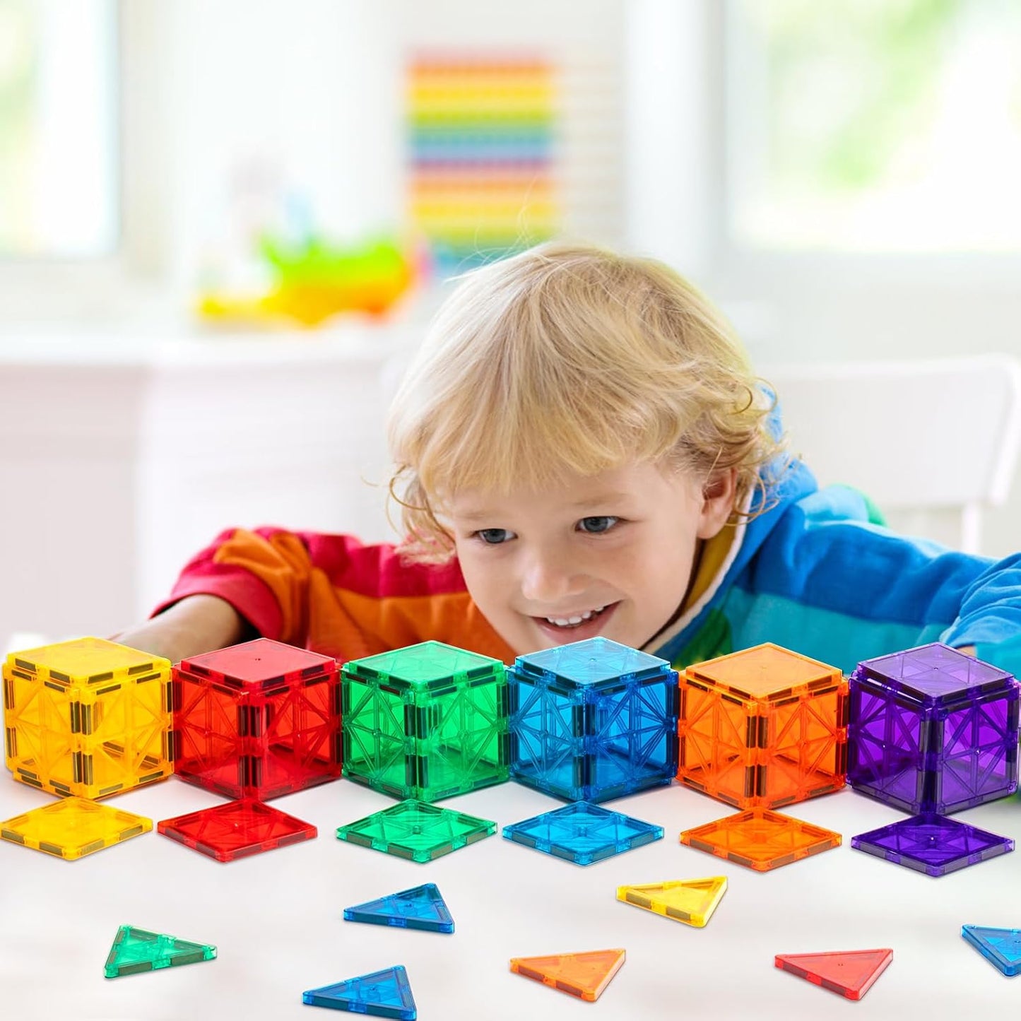 Gemmicc Magnetic Tiles, 126 PCS + Storage Case, STEM Building Blocks Magnet Toys for Kids,Educational Building Toy Stacking Blocks for Boys Girls,Huge Set with 2 Cars
