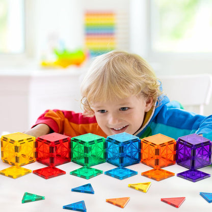 Gemmicc Magnetic Tiles, 126 PCS + Storage Case, STEM Building Blocks Magnet Toys for Kids,Educational Building Toy Stacking Blocks for Boys Girls,Huge Set with 2 Cars