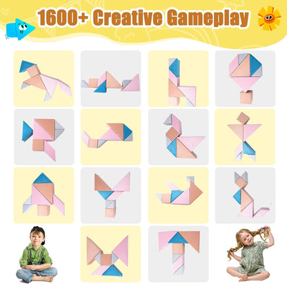 Tangram Puzzles modular kids play couch building fort, Children explorer sofa with Ball Pit, Kids playroom convertible furniture for Inspiring Child Creativity, Made entirely of sponge (Blue Series)