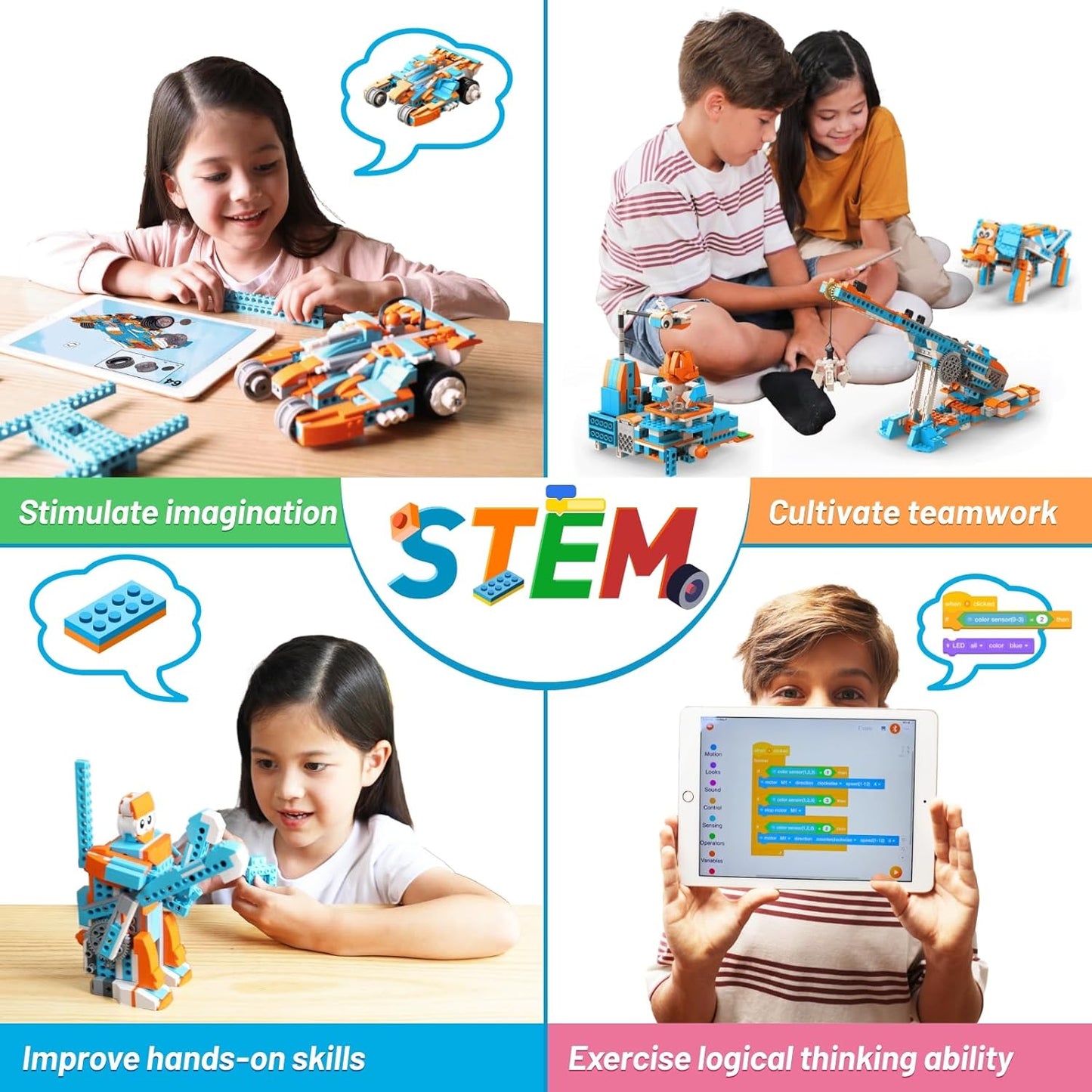 Apitor Robot Q Robot Building Kit, 20-in-1 Programmable APP RC Car Robotics Coding Kit, Includes Large Storage Organizer with Sorting Plate, STEM Birthday Gifts for Boys Girls Kids Aged 6-12