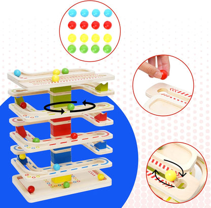 Wooden Marbles Run Ball Drop Toys 8-Tier Rolling Tower Toys with 16 Balls Ramp Whirling Game Ball Tower Educational Learning Toys for Gifts 3 4 5 6 7 8 Years Toddler Boys Girls
