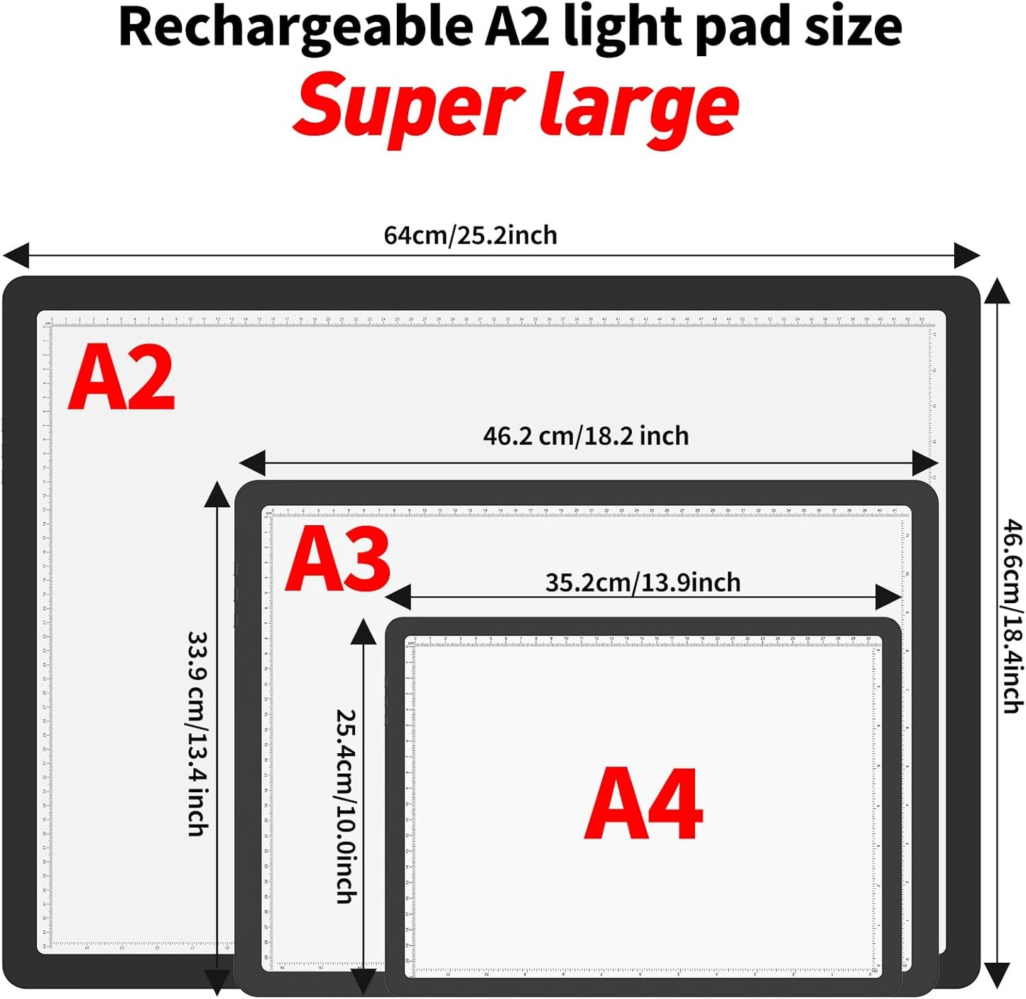 TOHETO Rechargeable A3 Light Pad for Diamond Painting, Ultra Bright Tracing Light Box for Drawing, Wireless Lightbox for Tracing and Drawing, Cordless Diamond Art Light Board for Sketching (Black)