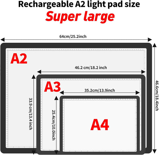 TOHETO Rechargeable A3 Light Pad for Diamond Painting, Ultra Bright Tracing Light Box for Drawing, Wireless Lightbox for Tracing and Drawing, Cordless Diamond Art Light Board for Sketching (Black)