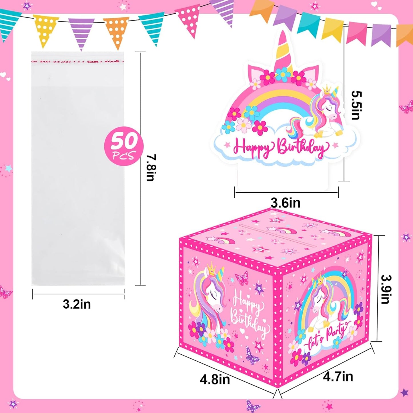 Birthday Money Box for Cash Gift Pull, Surprise Gift Boxes for Money, Money Holder Box with Pull Out Happy Birthday Card and 50Pcs Transparent Bags, Money Gift Ideas for Kids and Adults