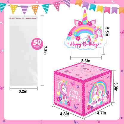 Birthday Money Box for Cash Gift Pull, Surprise Gift Boxes for Money, Money Holder Box with Pull Out Happy Birthday Card and 50Pcs Transparent Bags, Money Gift Ideas for Kids and Adults