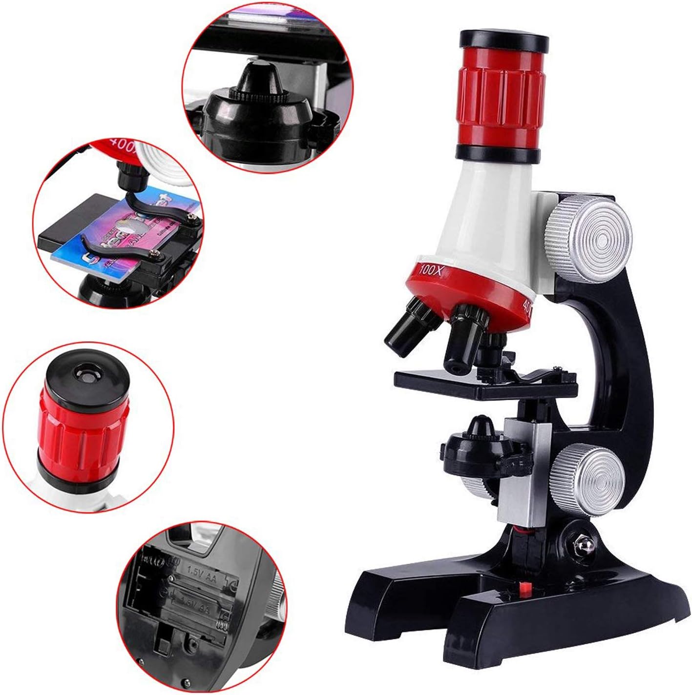 Little World Science Kits for Kids Beginner Microscope Kit with LED 100X 400X and 1200X Black Magnification Kids Educational Toy Birthday Halloween