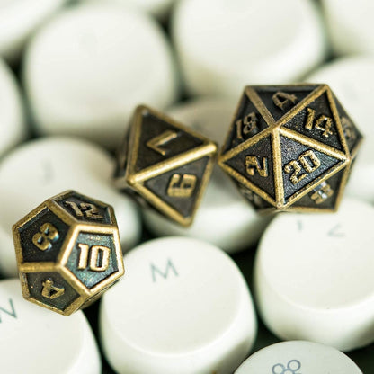 UDIXI Steampunk Metal Dice Set, 7 Die Polyhedral DND Dice Set for D&D Role Playing Game and Math Teaching (Ancient Copper)