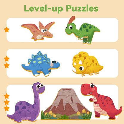 iPlay, iLearn Floor Puzzle for Kids Ages 3-5 4-6, Dinosaur Jigsaw Puzzle, 52Pcs Wooden Jumbo Dinos Animal Puzzles Game, Toddler Educational Learning Toy, Preschool Birthday Gifts for Boy Girl Child