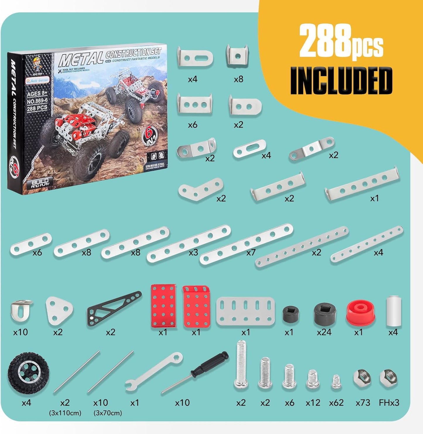 6-in-1 STEM Kit - Engineering Metal Truck, Airplane and Sports Car Excavator Toy for Boys 8-12 - STEM Building Toys for Kids 5-7, 6-8, 8-10 Educational Toys for Kids Boys Model Kit