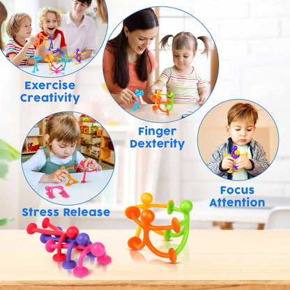 OleOletOy Suction Fidget Toys for Kids: 21 Pack Stretchy Suction Cup Sensory Toys - Bulk Fidgets for Kids Autism ADHD Classroom Prizes Party Favors - Travel Toys for Car Windows Road Trips