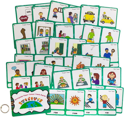 Lilias Irregular Past Tense Verbs English Grammar Double-Side Learning Flash Cards - 24 Card Set for Homeschool, Preschool, Primary School, ESL, Autism, Vocabulary Building