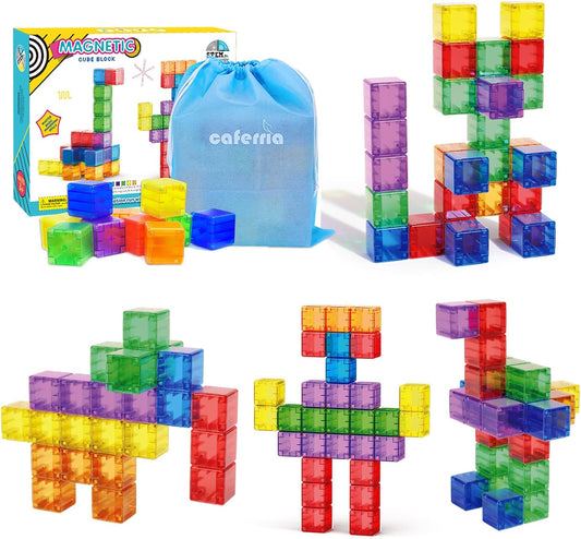 Caferria 1.4 inch Large Magnetic Blocks for Kids, 30pcs Magnet Building Blocks, Preschool STEM Sensory Montessori Stacking Cubes Educational Building Toys for 3 4 5 6 7 8 Year Old Boys Girls