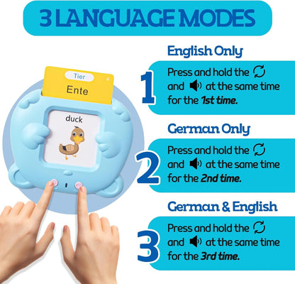 ZEENKIND German & English Talking Flash Cards with 510 Sight Words for Toddlers 2 3 4 5 6 Years Old, Learn German for Kids, Audible Pocket Speech Early Learning Bilingual Flashcard Toys, 255 Cards