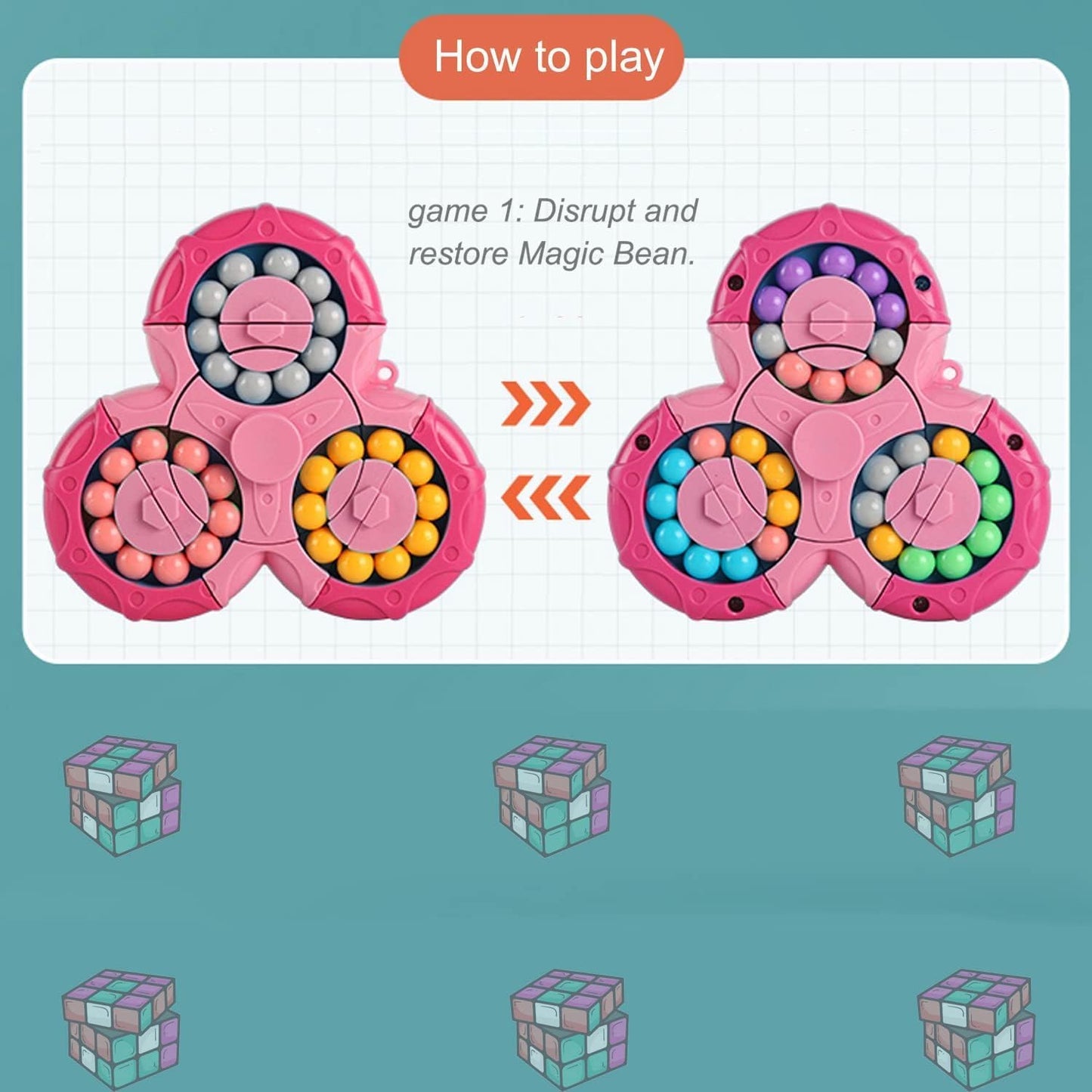 YUDANSI Magic Bean Puzzle Toy, Rotating Magic Bean & Fidget Cube 2-in-1, Rotating Magical Cube Fidgets Gift for Kids Boys Girls Age 3+, 5-7, 8-12, Brain Teaser Fingertip Toys for Teens Adults