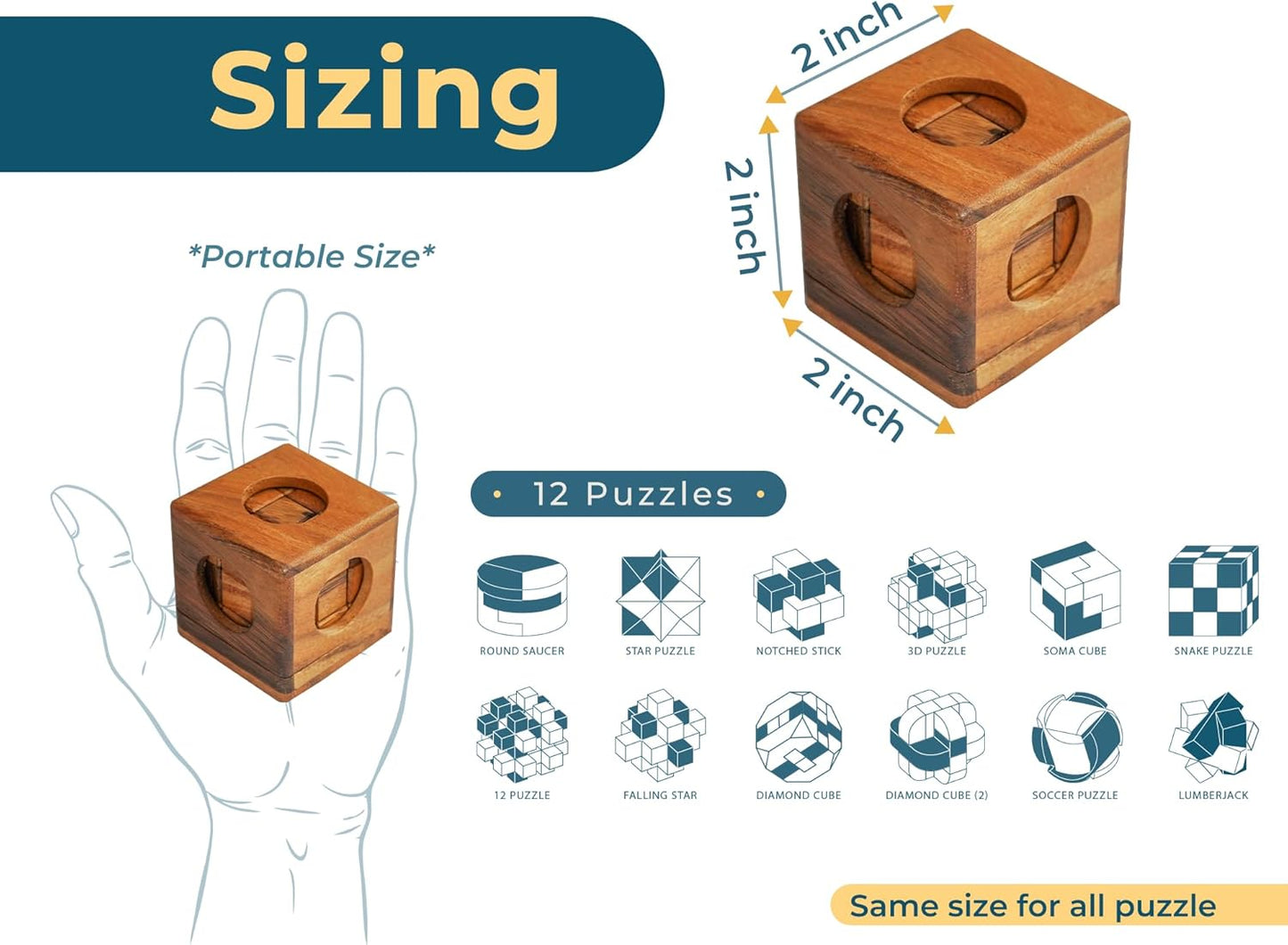 BSIRI 16 in 1 Wooden Brain Teaser Puzzles for Adults and Teens or Kids Interlocking 3D Mini Wood Mind Games Hand Puzzle Teasers Set Toys Coffee Table Games Gift