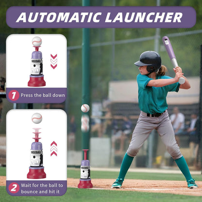 Wee Wonders 4 in 1 T-Ball Sets for Kids 3-5 with Toss and Catch Ball, Toddler Baseball with Auto Pitching Machine/6 Balls, Outdoor Sport Toys Gifts for Boys Girls