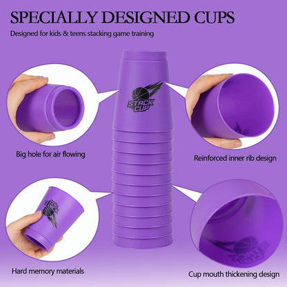 SEISSO Quick Stacking Cups, Stacking Cup Set Classic Stack Training Game Toys,12PCS Purple Stacking Cup Set for Boys Girls Kids