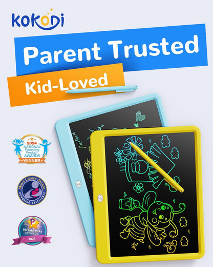 KOKODI LCD Writing Tablet, 12 Inch Colorful Toddler Doodle Board Drawing Tablet, Erasable Reusable Electronic Drawing Pads, Educational and Learning Toy for 3-6 Years Old Boy and Girls(Blue)