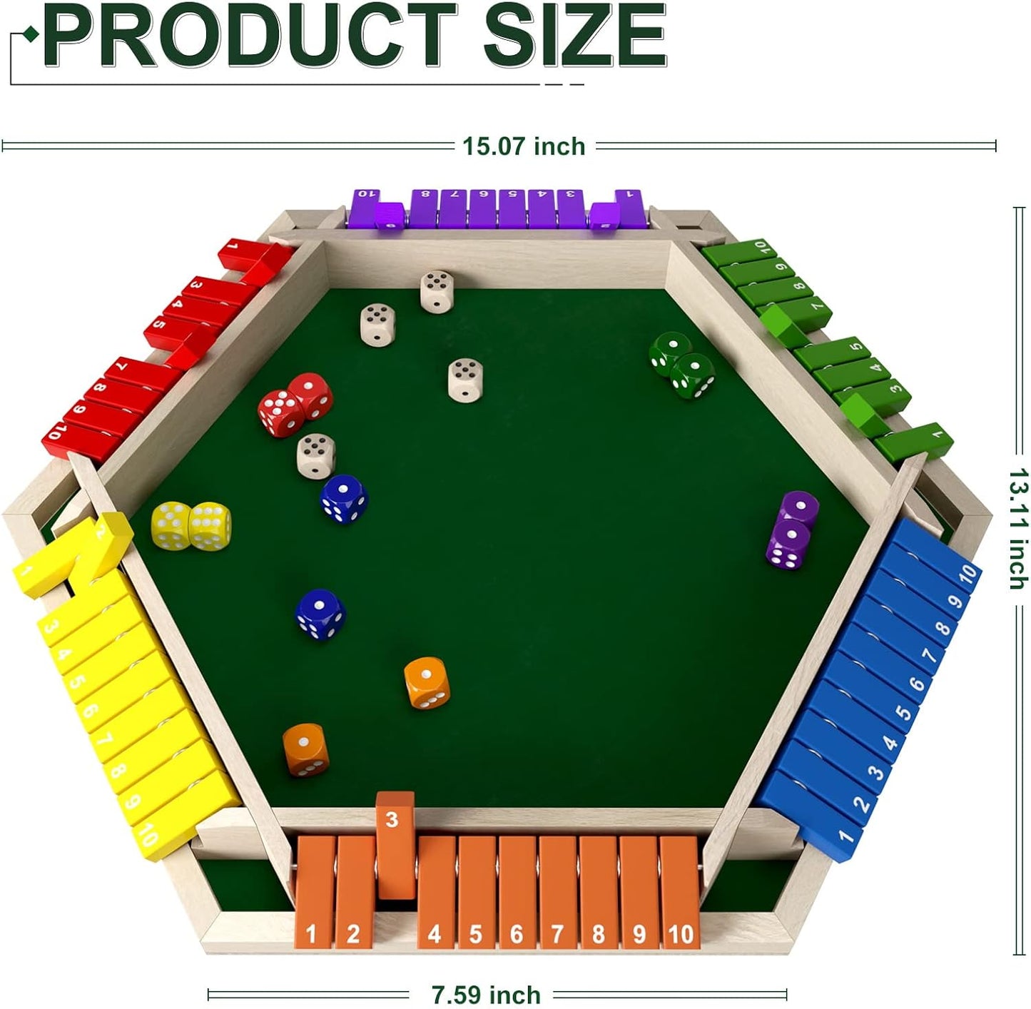 Nicecho 2-6 Players Shut The Box Dice Game, Wooden Board Table Math Game with 16 Dice, Classics Tabletop Games for Kids Adults, Family,Classroom,Home,Party or Pub