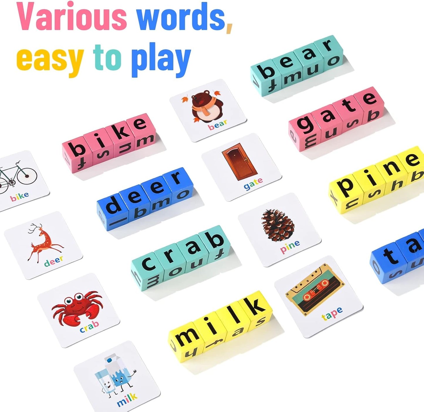 DragonflyDreams Wooden Blocks Spelling Game, Wooden Alphabet Puzzles Blocks, Matching Letter Game Kids Toys Alphabet Spelling Montessori Learning Toy Early, Learning Toys for Kids Ages