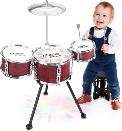 Upgraded Toddler Drum Set with Lights Kids Jazz Drum Kit, Musical Instrument Toys for Toddler 3-5 Boys Girls Christmas Birthday Gift