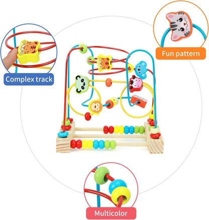QZMTOY Bead Maze Toy for Toddlers Wooden Bead Toys Colorful Roller Coaster Preschool Educational Toys for Kids Classic Birthdday Gift for Toddlers Baby Infant Boys Girls…