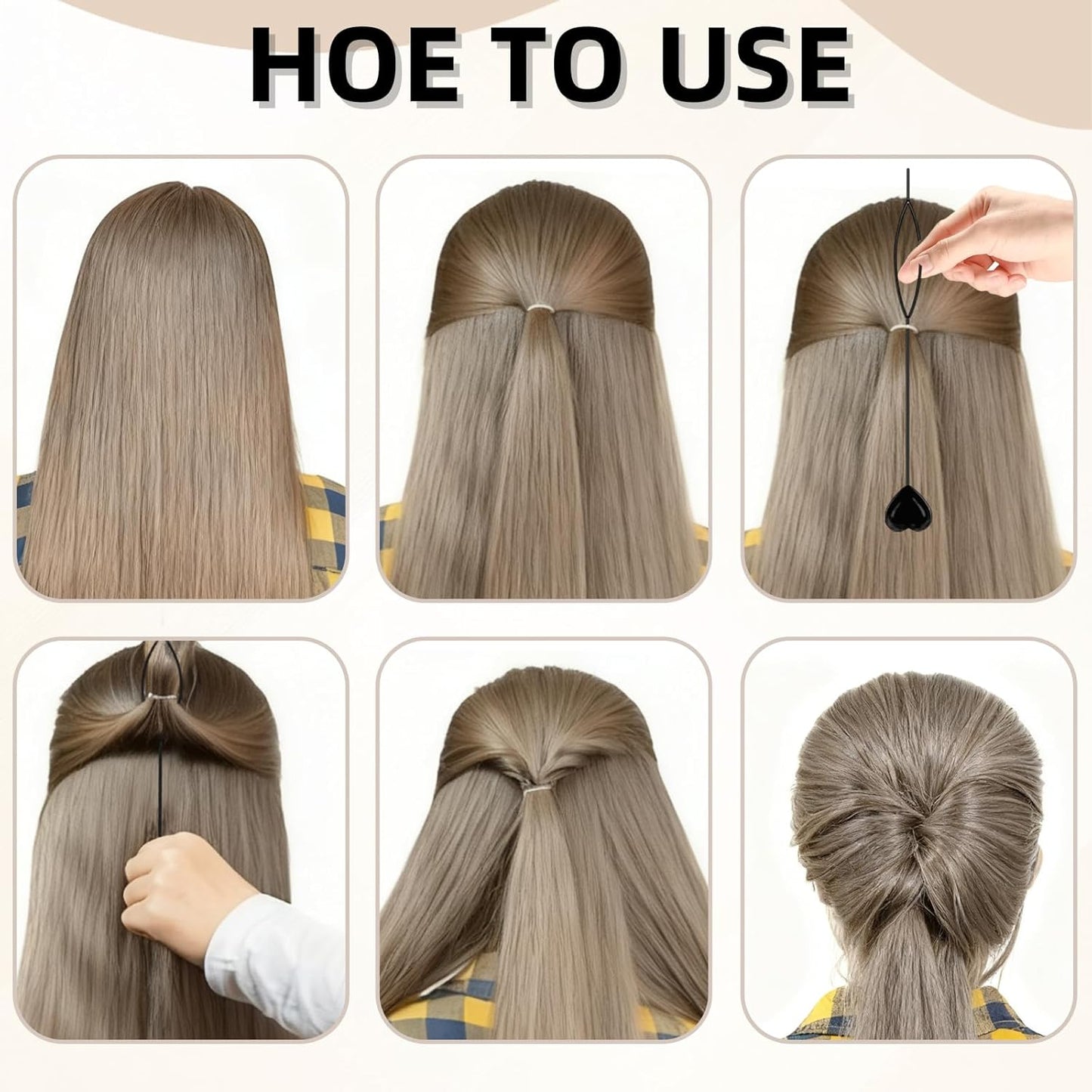 15 Pcs Quick Beader Hair Tool Set,Hair Loop Styling Tool Flexible French Threader Braids Loop Plastic Hair Pull Through Tool for Women Girls Kids(Black)