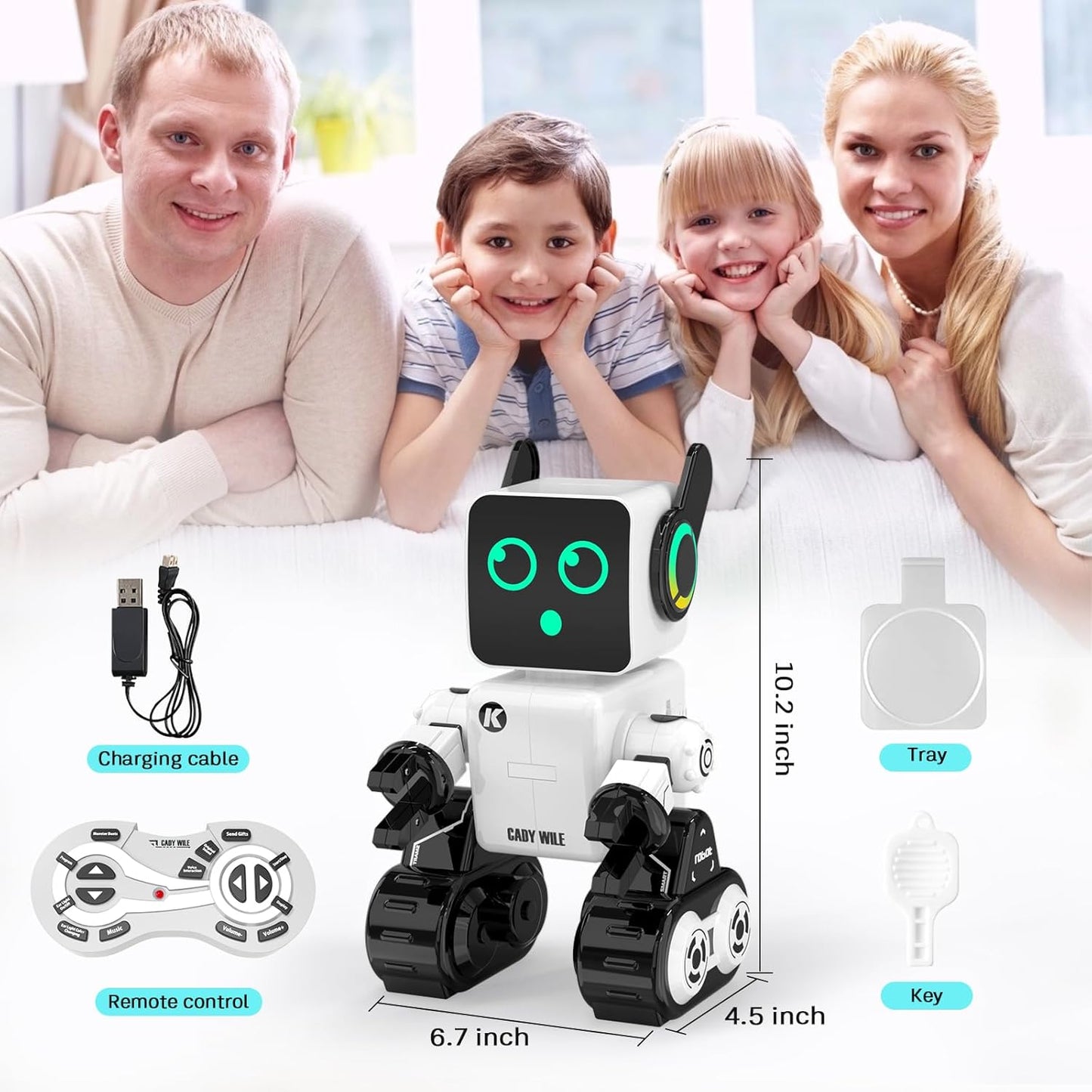 okk Robot Toys for Kids, Programmable Remote Control Robot, Interactive Toys with Coin Bank, LED and Tray, Walking Talking Singing Dancing Gift for Boys Girl（White）