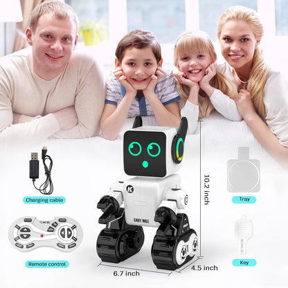 okk Robot Toys for Kids, Programmable Remote Control Robot, Interactive Toys with Coin Bank, LED and Tray, Walking Talking Singing Dancing Gift for Boys Girl（White）