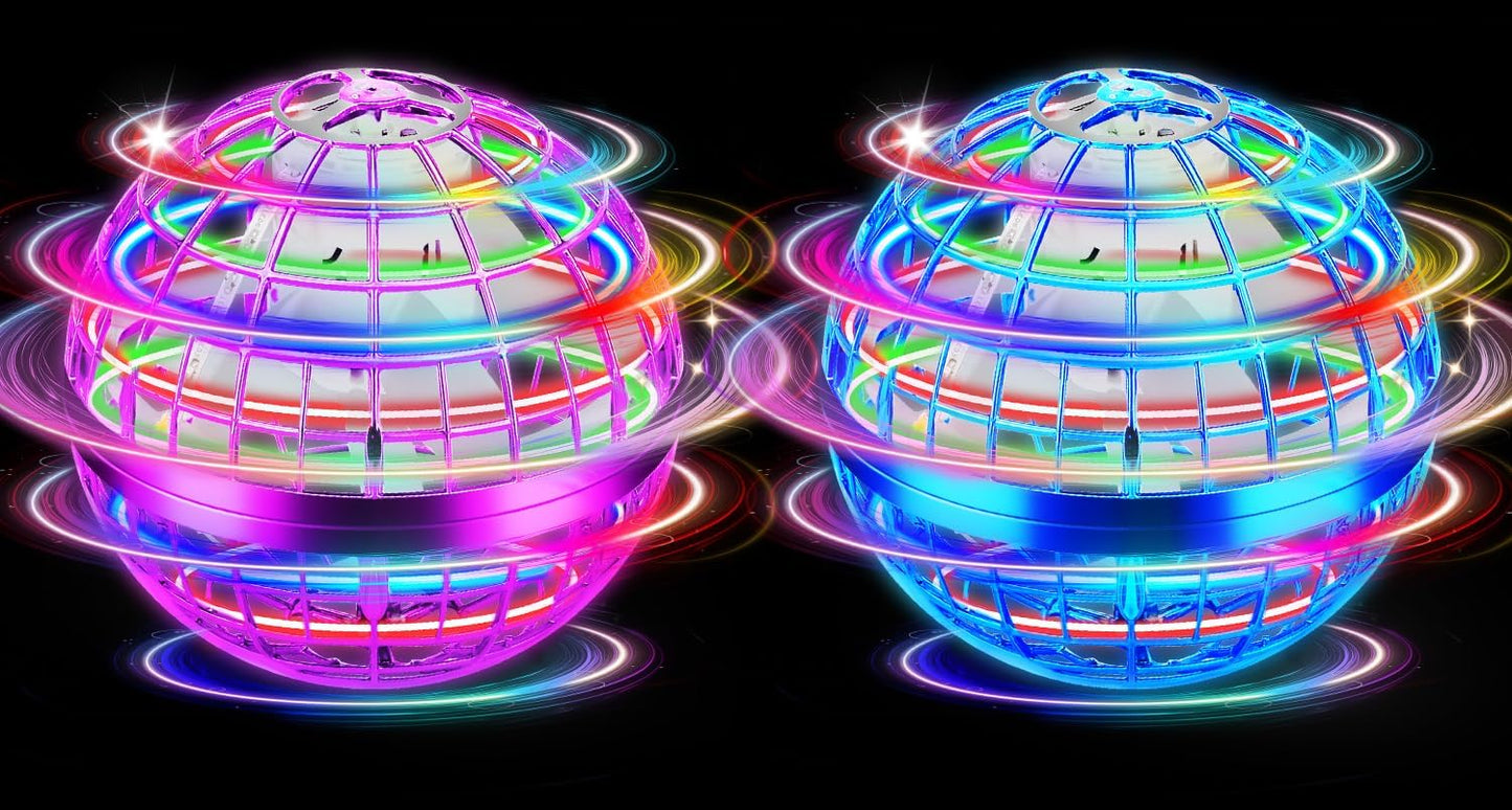 Flying Orb Ball Toy, 2026 Upgrade Hand Controlled Hover Ball with LED Lights,360° Rotating Boomerang Globe Cool Mini Drone, Ideal Birthday&Christmas Gift for Boys Girls-Blue & Purple