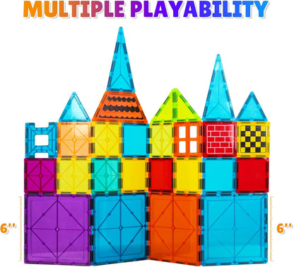 STEM Magnetic Tiles 70PCS Educational Toys for Kids Ages 3-8, Montessori Sensory Magnet Blocks for Toddlers, Classroom & Home Construction Kit