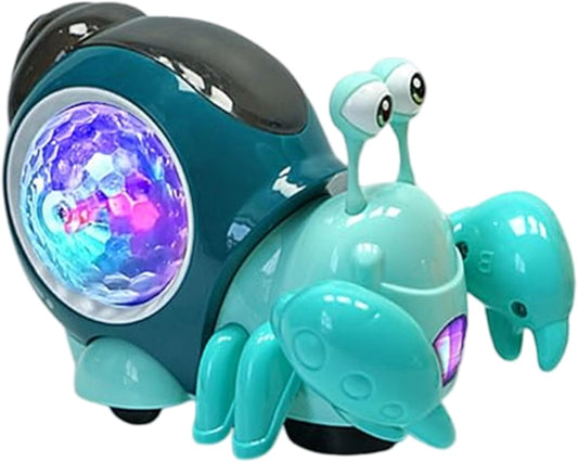 Transponder Snail Toy, Electric Interactive Crawling Crab Baby Toy with Lights & Music, Automatic Obstacle Avoidance, Encourages Movement and Fine Motor Skills for Toddlers Infants, Black