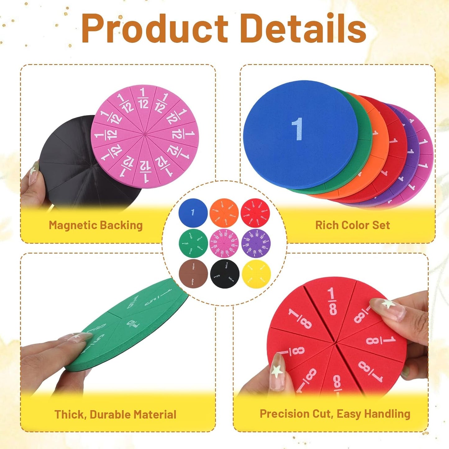 51 PCS Magnetic Fraction Tiles Circles, Fraction Circles Set Rainbow Math Manipulatives for Fraction Learning Math Practice Teacher Must Haves