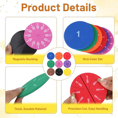 51 PCS Magnetic Fraction Tiles Circles, Fraction Circles Set Rainbow Math Manipulatives for Fraction Learning Math Practice Teacher Must Haves