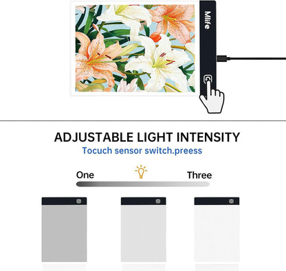 B4 LED Light Pad - Upgraded Diamond Art Light Box Dimmable Tracing Light Board, Sketching, Animation, Drawing Light Box with 4 Fasten Clips