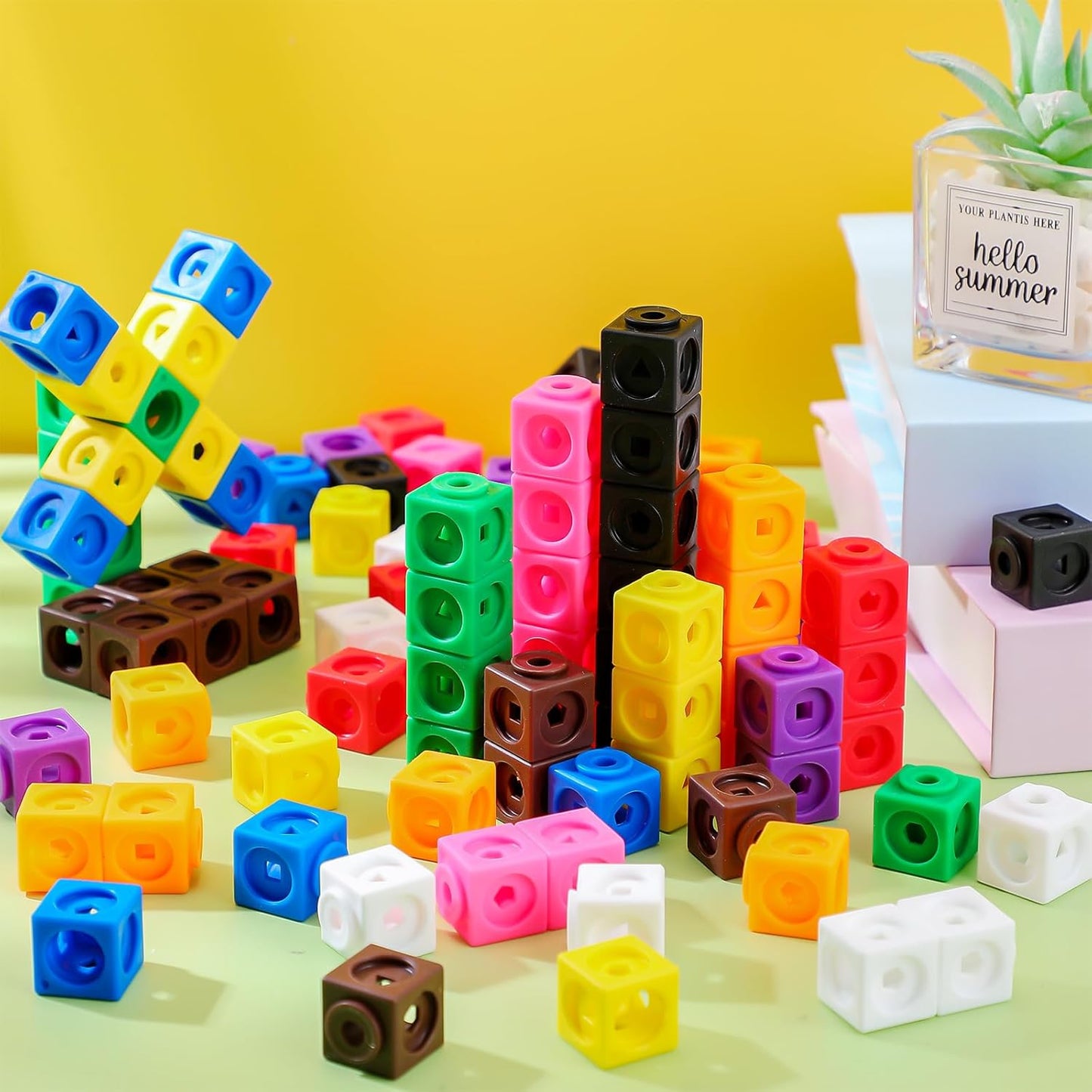 Jenaai 100 Pcs Linking Cubes Plastic Math Cubes Manipulative Counting Blocks STEM Snap Blocks Connecting and Counting for Early Math and Construction, Homeschool Preschool Supplies(Stylish)