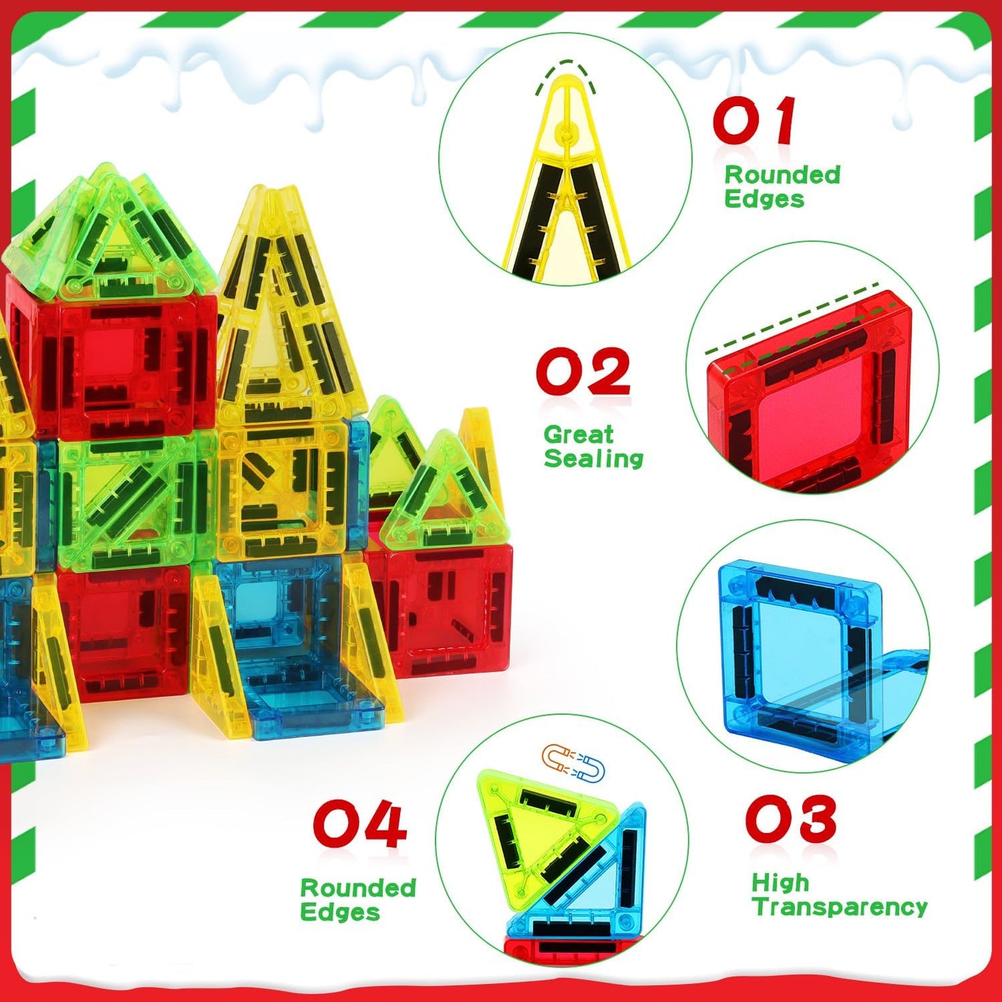 Mini Magnetic Tiles Travel Set with Metal Storage Box,STEM Christmas Holiday Toy for Kids Ages 3–12, Magnet Toys Gifts for Toddlers Boys & Girls Christmas Birthday
